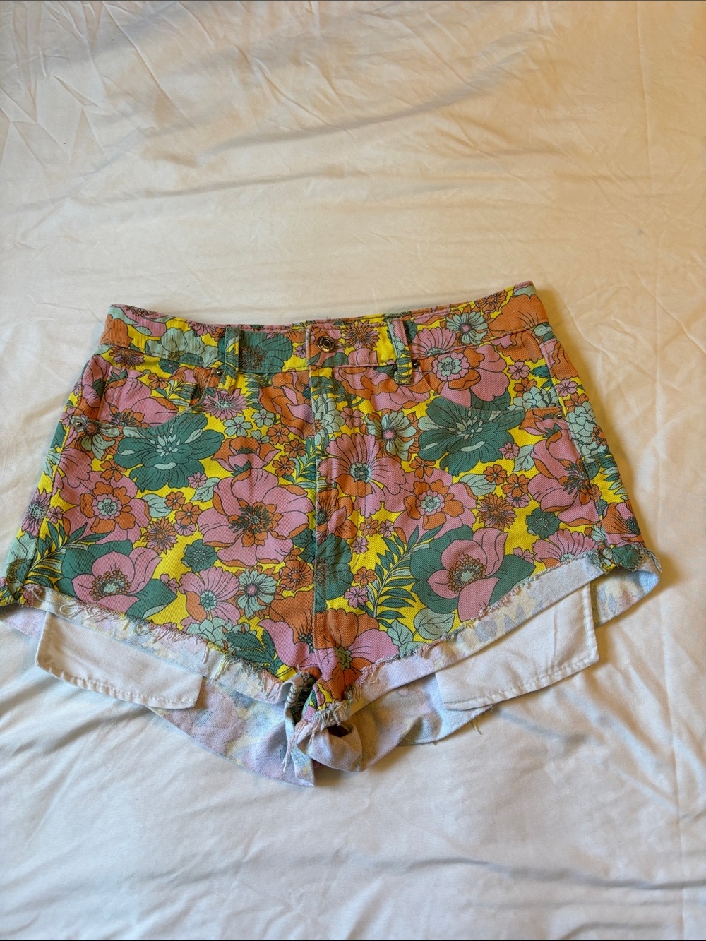 wild fable Floral High-Waist Shorts — Pink, Yellow & Green